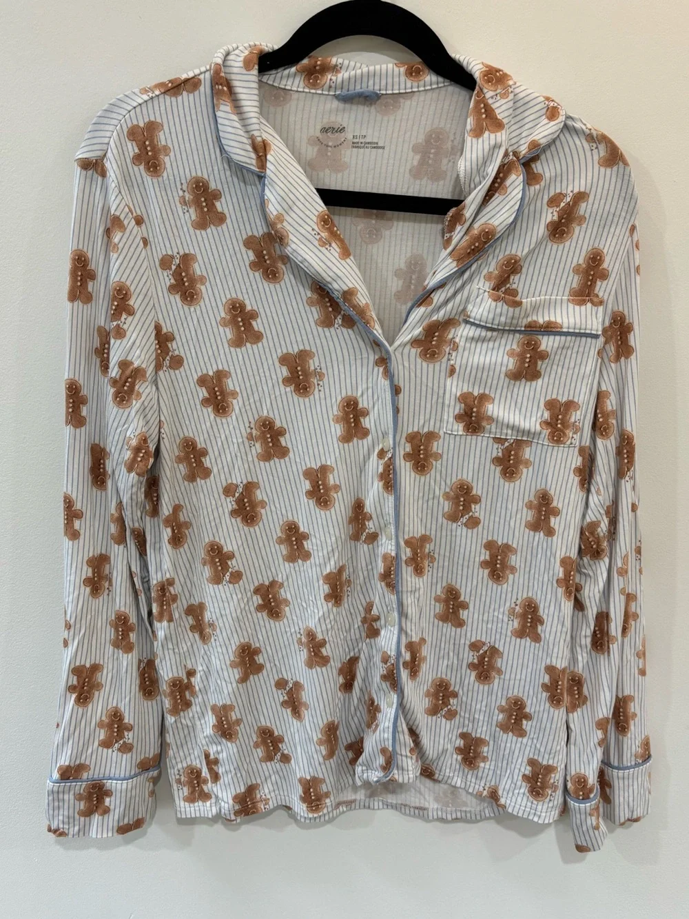 OVERSLEPT by Aerie Real Soft Gingerbread Man Pajama Shirt